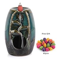 Makife Incense Holder Ceramic Waterfall Backflow Incense Burner Home Decor Aromatherapy Ornament with 60 pcs Incense Cones