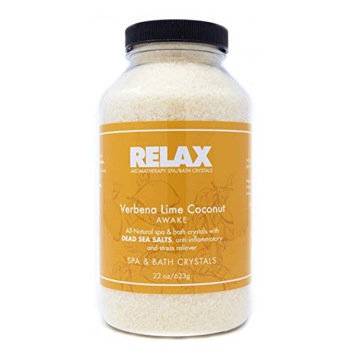 Verbena Lime Coconut Aromatherapy Bath Crystals -19 Oz- All Natural Sea Salt Aroma Therapy for Jacuzzi, Whirlpool, Spa, Bath