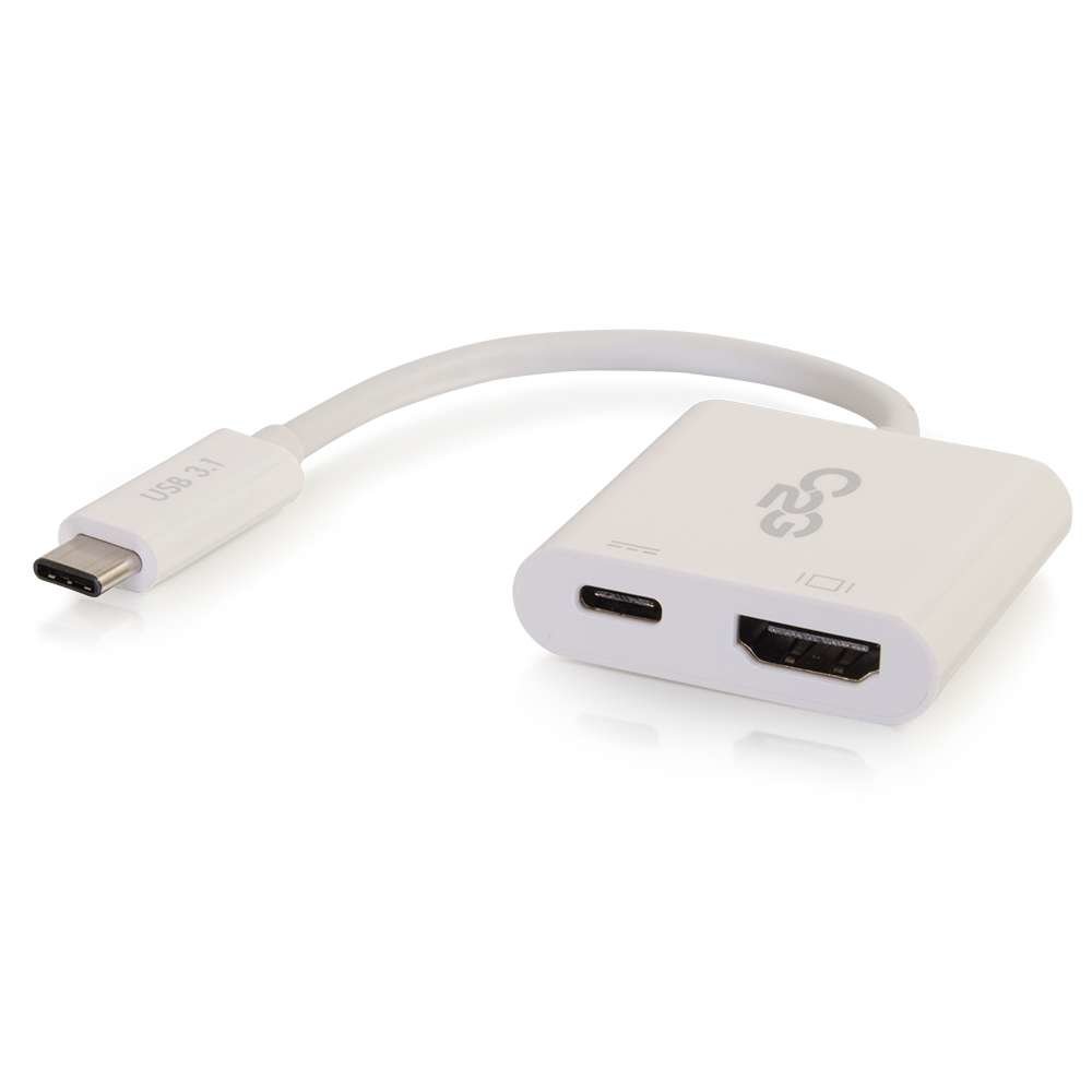 C2G USB-C Male to HDMI Female & USB-C Female Charging Adapter Dongle White