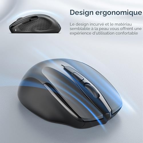 TECKNET Wireless Mouse, 2.4G Optical Mouse with 2600 DPI, Ergonomic Mouse for Laptop, PC with USB Receiver, Silent Click, Grey