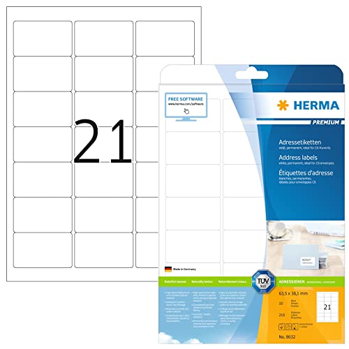 HERMA 8632 Address labels Premium A4 63,5x38,1 mm white paper matt 210 pcs.