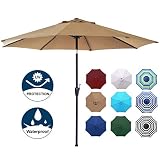 Blissun 9' Outdoor Market Patio Umbrella with Push Button Tilt and Crank, 8 Ribs (Tan)