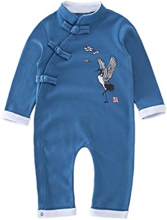 StylesILove Baby Toddler Boys Chinese Traditional Asian Design Long Sleeve Romper (80/12-18 Years, Blue)