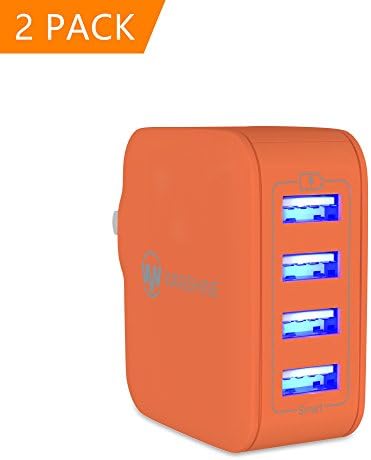iPhone Charger, Smart Multi-Port USB Travel Wall Charger with Hidden LED Indicator Light by Wanshine (4USB Orange LED 2 PACK)