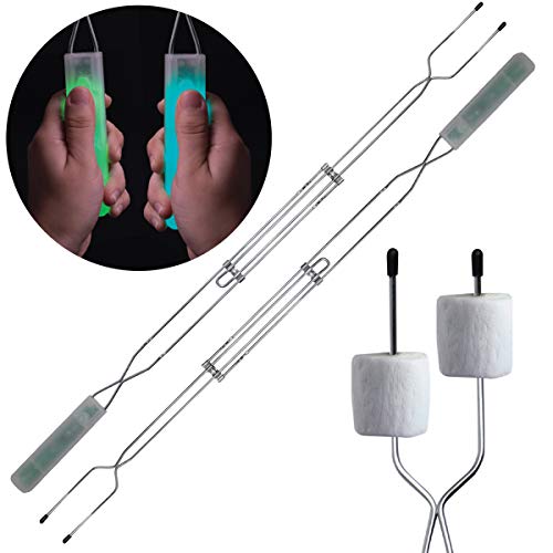 Hammer + Axe LED Marshmallow Roasting Sticks Set, S'mores Toasting Skewers with Color-Changing Light-Up Handles, Best Camping Accessory for Campfire, Cook Hot Dogs Over Bonfire Flame, 2 pk