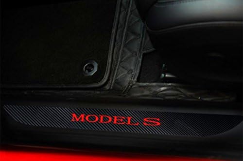TeslaHome Model S Car Door Sills Protection Kit Carbon Fiber Stickers for Tesla Model S (Red,2 pieces)