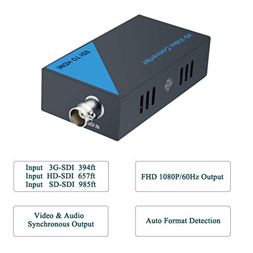 AAO SDI to HDMI Converter Adapter, 3G-SDI/HD-SDI/SD-SDI Auto Format Detection, Full HD 1080P SDI to HDTV Audio, Video & Audio Synchronous Output.