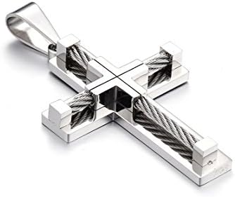 XIMAKA Men's Jewelry 316l Stainless Steel Wia Cross Pendant Necklace 4 Colors with 24 Inches Chain,Silver