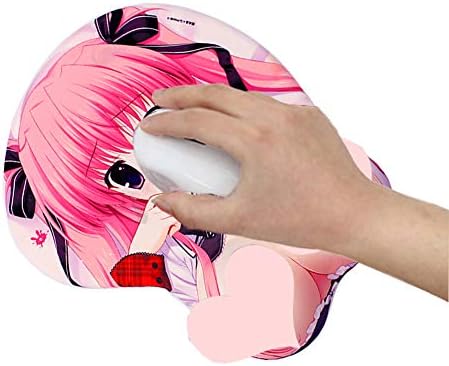 Cartoon Girl Silicone Wrist Rest Support Mouse Pad Mat Gaming Mousepad ，3D Wrist Rest and Gel Filling(10.23x8.26x1.18 in)-Tender Pink