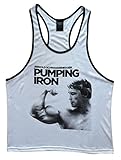 Arnold Men's Stringer Tank Top Pumping Iron White Black Trim Medium
