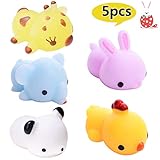 LEEHUR 5Pcs Advanced Mochi Squishy Toys Animal Party Favors Prizes Squishies Squeeze Kawaii Funny Soft Stress and Anxiety Relief ADHD ADD for Kids Adults Relief School Prizes