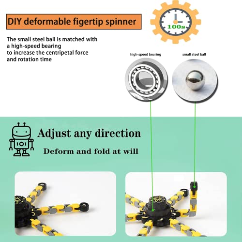 Fidget Spinner DIY Deformable Decompression Toy Stress Relief Spinning Top High-Speed Rotating Mechanical Chain Robot Spin Gyro Creative Transformable Rotation Fingertip Spinner Gift (Yellow and RED)