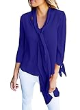 FARYSAYS Women's Casual Chiffon Tie-bow Neck Long Sleeve Tie Cuff Blouse Tops Blue X-Large