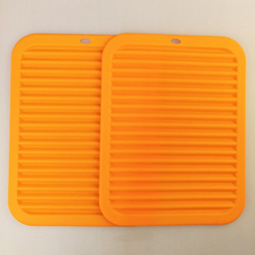 Silicone Trivets Mat Set of 2 Smithcraft 9"X12" Big Multi-purpose Drying Trivet Mat, Pot Holder, Waterproof, Non Slip, Flexible, Durable, Dishwasher Safe Orange