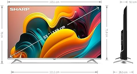 Sharp 55FP6EA - 55" QLED Android TV (sem moldura, 4K Ultra HD, 4X HDMI 2.1, 3X USB, Bluetooth), Google Assistant, Chromecast, Dolby Vision, HDR10, DTS Virtual X, Silver Color