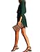 Yonala Women's V Neck Drawstring Wasit Loose Short Cotton Dress with Pocket