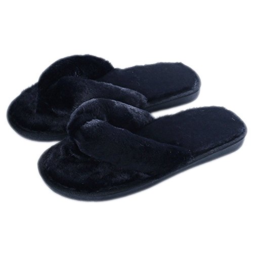 LINGMIN Women's Plush Fur Slip-on Comfort Thong Slipper Indoor,Cozy Nonslip,Softness Terrycloth