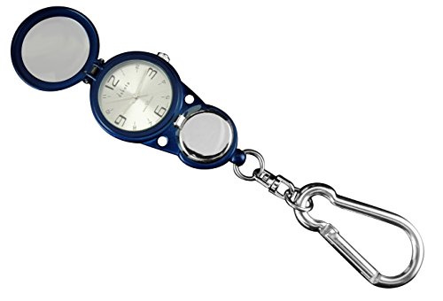 Dakota Clip Watch Blue - Magnifier Flip Clip Watch, Water Resistant. Comes With Sturdy Aluminium Carabiner Clip To Attach In Backpack, Purse Handle And Anywhere. Packed In A Rugged Plastic H2O Box.