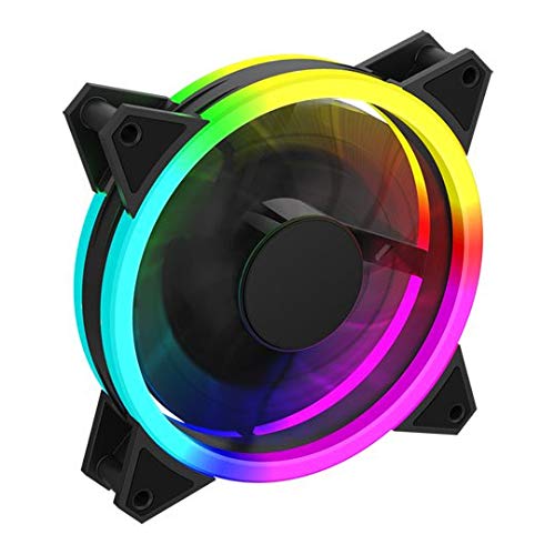 GameMax Velocity PC Cooling Fan 120mm, Rainbow LED, Dual-Ring, Hydraulic Bearing, 11 Blade Fan, 3 Pin Aura Connector, RGB Mystic Light Sync | Black