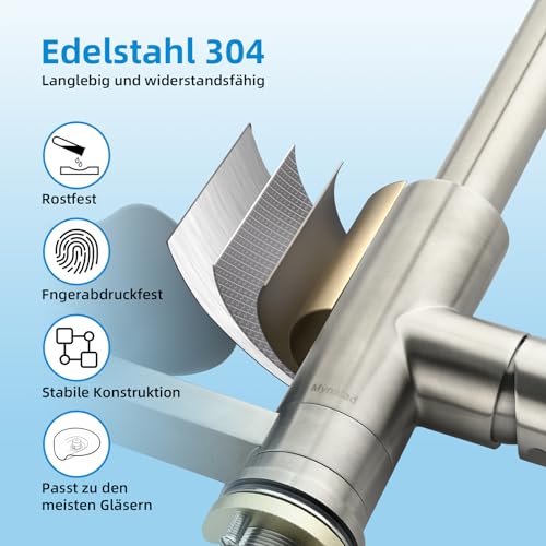 Mynaiad Kitchen Tap with Cup Washer, Pull Out Spray, Double Outlet, 360° Rotation, Kitchen Tap Tap Brushed 304 Stainless Steel
