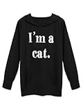 Persun Women's Black Hooded Neck Letter Print Cat Ear with Pockets Hoodie