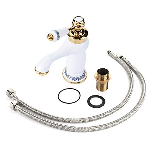 Water Faucet Beautiful Vintage Mixer Tap Taps for Bathroom Basin Gold Vintage Floral Pattern Single Handle Mixer Tap Cold/Hot Water Faucet for Bathroom Basin Sink(White) (White
