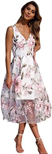Joint 2018 Women Summer Bohemia Floral Printed V-Neck Long Maxi Dress Party Beach Casual Dresses (Small, White)