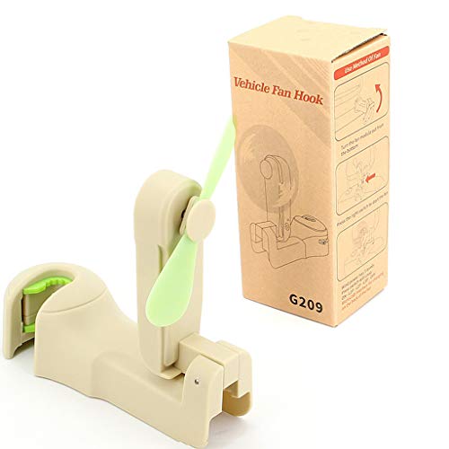 GOVOW-Tech Small Fans Electric for Women & Children Car Auto Holder Hook Bag Coat with The Fan Three Gear Beige