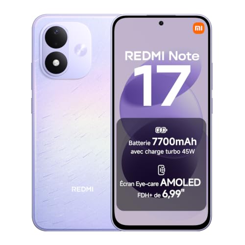 Xiaomi REDMI Note 17, Smartphone 4+128 Go, Violet, Batterie 7700 mAh