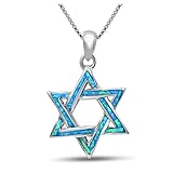 Sterling Silver Interlocked Star of David Necklace with Blue Opal Inlay