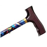 Folding Cane - Abstract. This Walking Stick Cane has push button height adjustment and a weight capacity of 250 lbs. Comfortable Fritz Handle for arthritis sufferers.