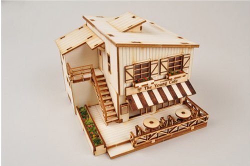 Desktop Wooden Model Kit Cafe in House