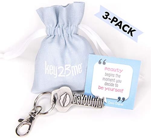 3-Pack key2Bme BeYouTiful Key - Lip Keychain & Inspirational Quote - The Cute Cool Fun Unique Small Gift idea Under $10 for Giving Beauty kiss Lips Teenagers Women Girls mom Friend Bridesmaid