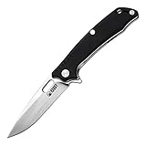 KUBEY Unisex Small Size Fast Opening Outdoor Pocket Knife with D2 Steel Blade G10 Handle Ball Bearing Flipper Tactical Everyday Carry Folding Knife with Clip, 4-1/8-Inch Blade(Black-Stone wash finish)