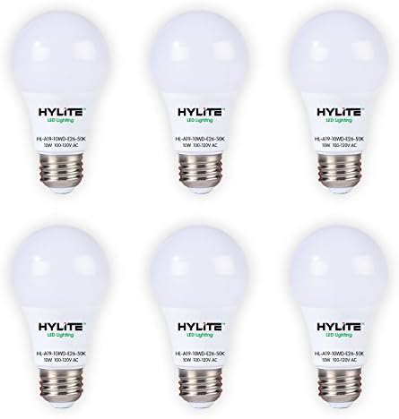 HL-A19-10WD-E26-50K Energy Star A19 10W Bulb, 60W Incandescent/18W Cfl Equivalent, 5000K Soft White, 916 Lm, Dimmable, Medium (E26) Base, 25,000 Hour Life, 1 Piece