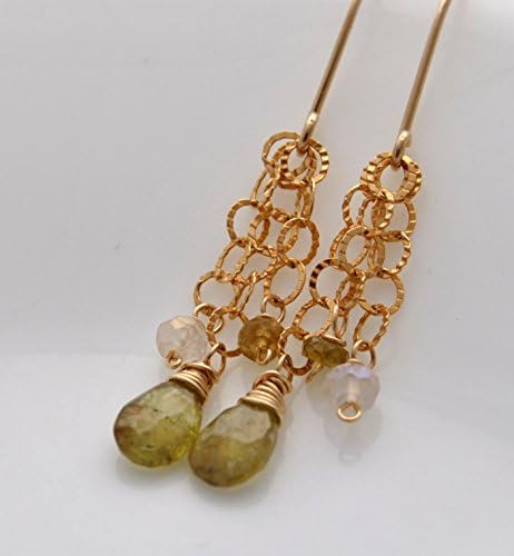 Grossular Garnet and Rainbow Moonstone Gold Fill Earrings