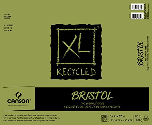 Canson XL Series Recycled Bristol Paper Pad, Dual Sided Smooth and Vellum for Pencil, Marker or Ink, Fold Over, 96 Pound, 14 x 17 In, White, 25 Sheets