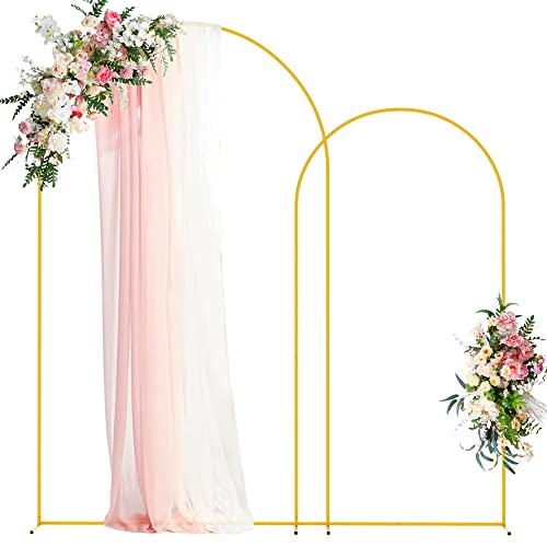 Wokceer Wedding Arch Stand 2 Set 8FT, 6.6FT Gold Metal Arch Backdrop Stand for Birthday Party Wedding Ceremony Baby Shower Garden Arch Decoration