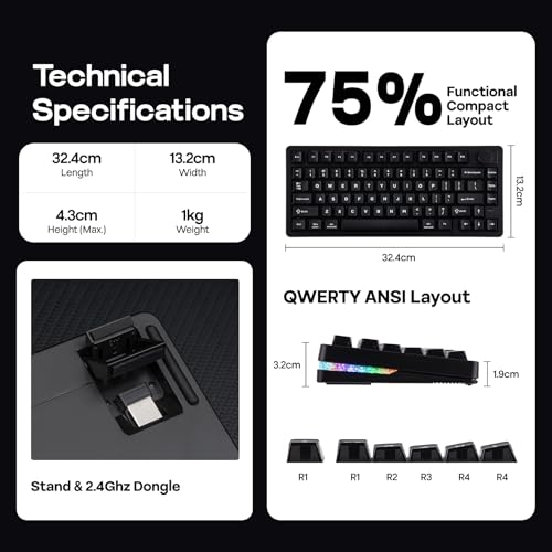 EPOMAKER HE75 V2 Hall Effect Gaming Keyboard, 8K Polling & 0.1ms, 8000mAh & 2.4Ghz/BT, Hot Swap Key & Knob, 0.005mm Adjustable Actuation, Rapid Triggering, Creamy & Thocky (Black)