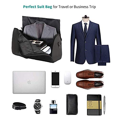 Large Garment Duffle Bag Convertible Fit Suit Weekend Travel Carrier with Quick Access Shoe Poch, Black - Thumbnail 6