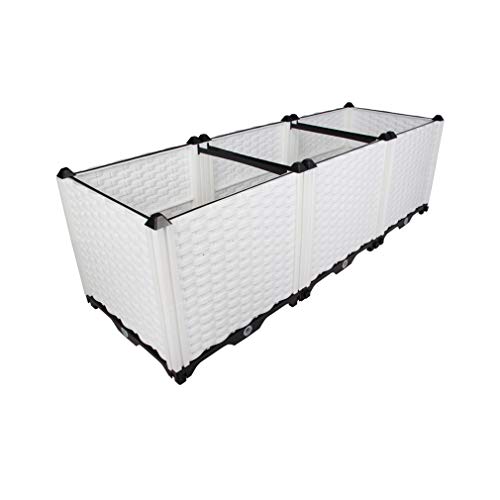 Hershii Garden Raised Bed Kits Rectangular Plastic Deepened Plant Containers Indoor Outdoor Vegetables Herbs Flowers Growing Planter Box – White – 46.06 X 15.35 X 14.96 Inches