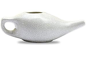ANCIENT IMPEX Ceramic Neti Pot for Nasal Cleansing with 5 Sachets of Neti Salt | Compact and Travel-Friendly Design | Natural Remedy for Infection, Sinus and Congestion (Crackle Ivory)
