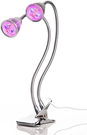 10W Dual Head LED Grow Light, Desk Clip Lamp with 360 Flexible Gooseneck and double independent switch. Includes bonus indoor gardening ebook. By QLTi