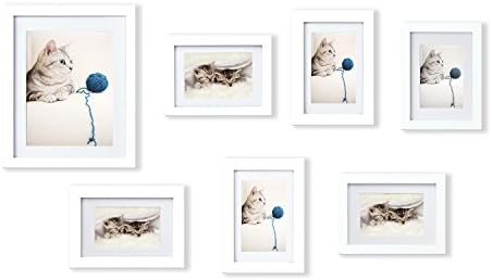 Picture Frames Set of 7: Solid Wood, Three 4x6 Inches - Three 5x7 Inches - One 8x10 Inches,Mats and Hanging Hardware Included