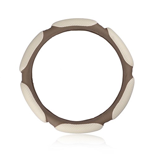 Powstro Car Steering Wheel Cover Universal Anti-slip Breathable Mesh Car Wheel Protector Auto Sandwich Sporty Type Car Wrap Cover(38CM/15") (Beige)