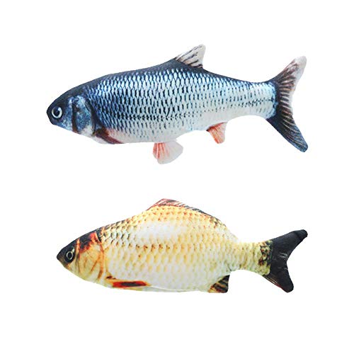 Realistic Plush Simulation Electric Doll Fish,Cat Kicker Fish Toy,Cat Wagging Fish Toys,Funny Interactive Pets Chew Bite Supplies Fish Flop Cat Toy Catnip Toys for Biting,Chewing And Kicking,2Pcs