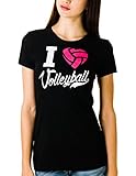 I Love Volleyball Swirl Text Juniors Crewneck T-shirt (Small, Black)