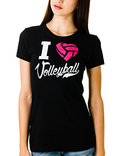 I Love Volleyball Swirl Text Juniors Crewneck T-shirt (Small, Black)