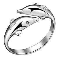 Rubyyouhe8 Ring &Fashion Women Silver Plated Double Dolphin Opening Adjustable Finger Ring Gift Ring for Women Fashion Unisex Jewelry Accessories