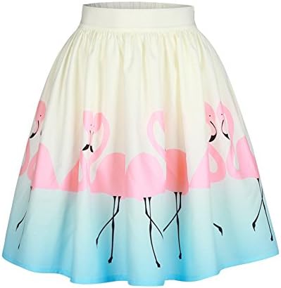 KEBY ZJ Women High Elastic Waist Pleated A-line Midi Skirt Flamingo (L)
